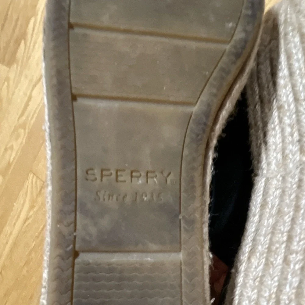 Sperry Black Espadrille Wedge Ankle Strap Buckle Open Toe Sandals Womens 7.5